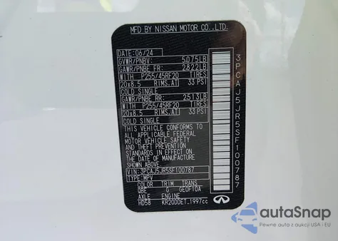 2025 Infiniti Qx55 Luxe Awd z USA, uszkodzony, nr VIN 3PCAJ5JR5SF100787